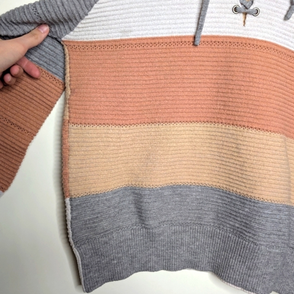 Women's Pastel Color Block Pullover Hoodie with Criss Cross V Neck Size Large - Picture 8 of 16